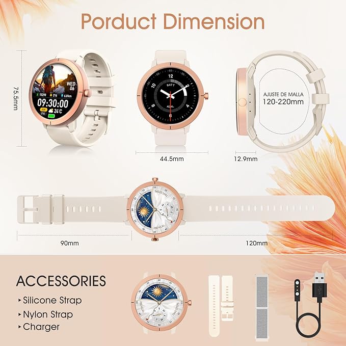 Ultra-high Precision GPS Smart Watches for Women Men, 1.32'' Amoled Screen & 24/7 Heart Rate/Health Fitness Watch, 170+ Sports Modes | 5ATM Waterproof | Compatible Android iOS