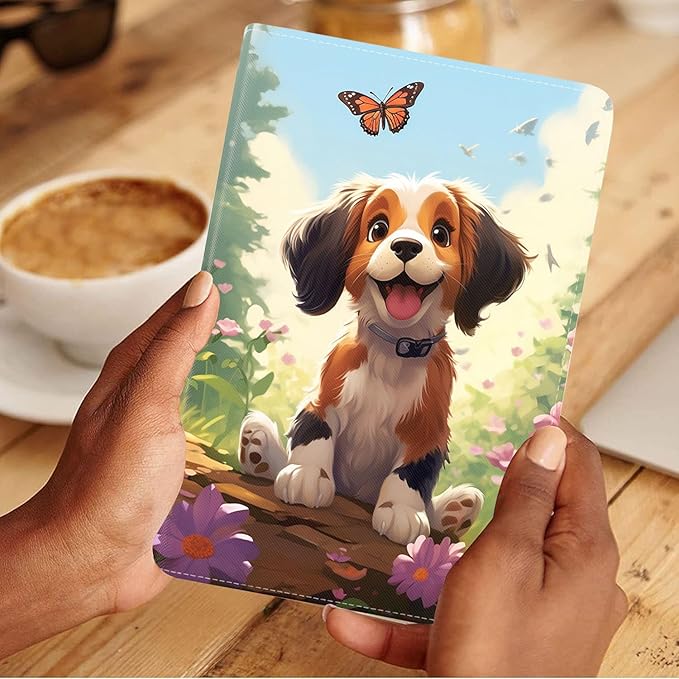 Case for Samsung Galaxy Tab S10 Lite / S10 FE / S9 FE 10.9-Inch / S9 11-Inch, Slim Lightweight PU Leather Stand Cover with Auto Wake/Sleep, Cute Puppy and Butterfly