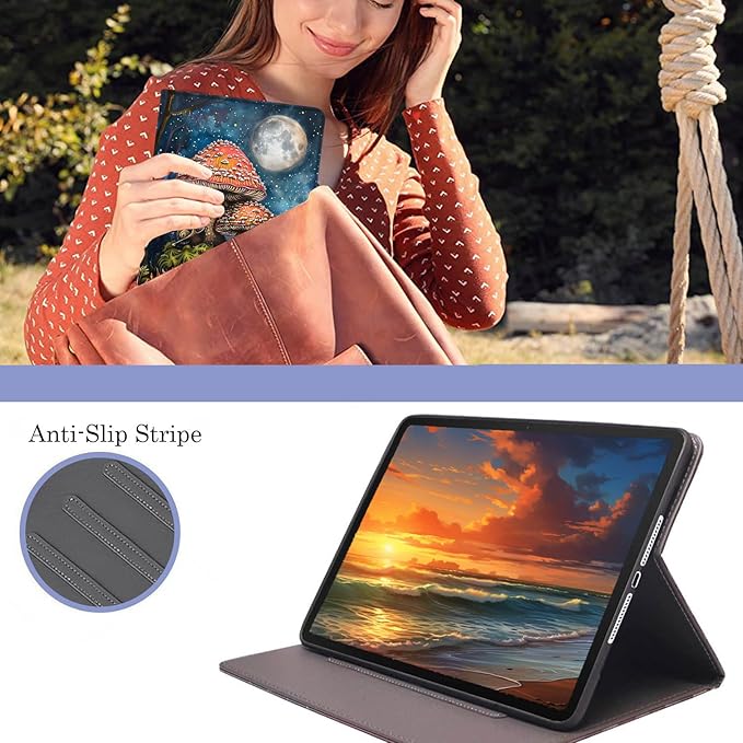 Case for Samsung Galaxy Tab A9+ 11 Inch 2023 Release (SM-X210/X216/X218), Adjustable Stand Auto Wake/Sleep Smart Case for Galaxy Tab A9 Plus Tablet - Moonlit Snails and Mushrooms