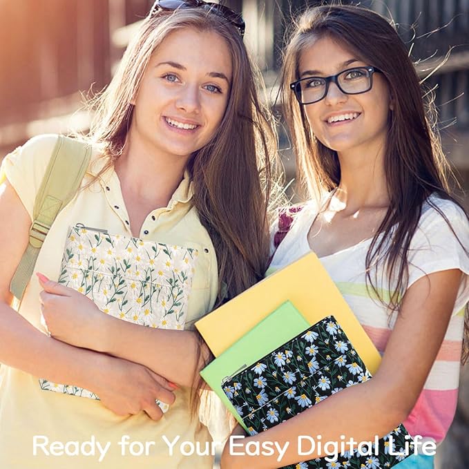 9-11 Inch Embroidered Daisy Padded Carrying Case Protective Tablet Sleeve for iPad A16 11th Gen 11"/10th Gen 10.9", iPad Air 11"/Pro 11"/Air 5th 4th 10.9", Galaxy Tab A9+ Plus 11", Beige