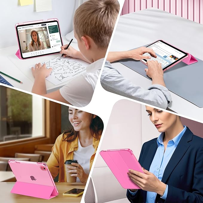 MoKo for iPad (A16) 11th Generation Case 11 Inch 2025, iPad 10th Gen Case 10.9 Inch 2022 with Pencil Holder, Slim Light Trifold Protective Cover with Hard PC Translucent Back Shell, Persian Pink
