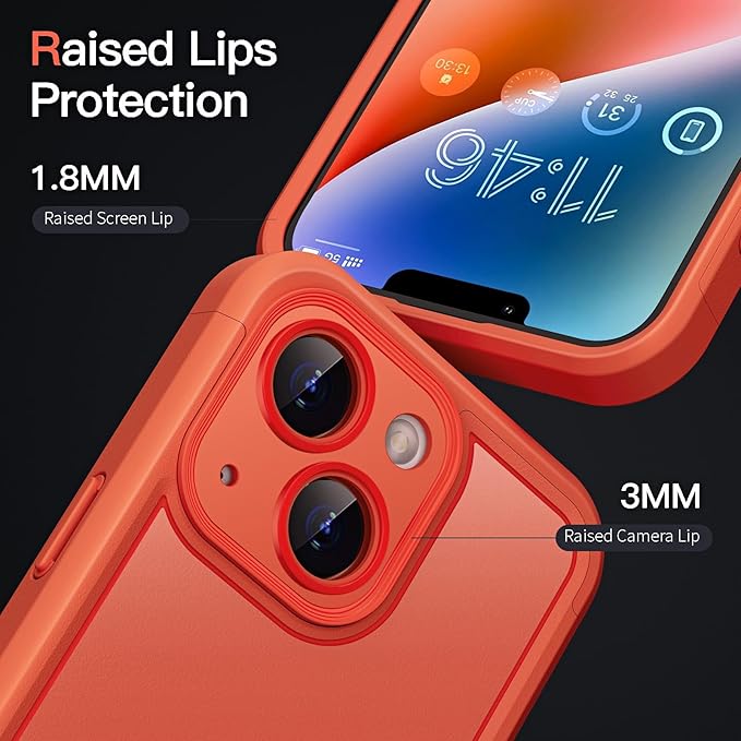 COOLQO Magnetic for iPhone 13 Case, Compatible with MagSafe, Dual Layer Design Military Grade Protection, Translucent Matte Scratch-Resistant Back Protective Shockproof Phone Case, Orange