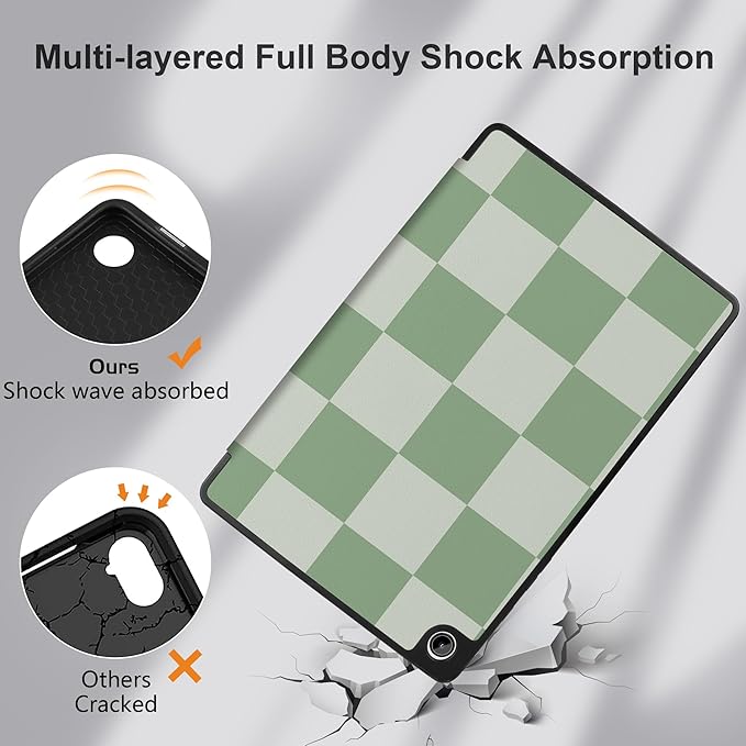 MEEgoodo Case for Samsung Galaxy Tab A9 Plus 11 inch Cover 2024 2023 with S Pen Holder, A9+ Smart Tablet Cases with Leather Trifold Stand+Soft TPU Back Shell+Smart Auto Wake/Sleep, Green Checkered
