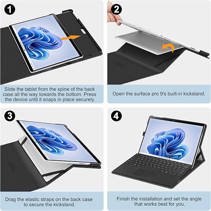 Fintie Case for 13 Inch Microsoft Surface Pro 11/10/9 - Multiple Angle Viewing Portfolio Business Cover with Pocket & Stylus Holder, Compatible with Type Cover Keyboard (Glitter Black)