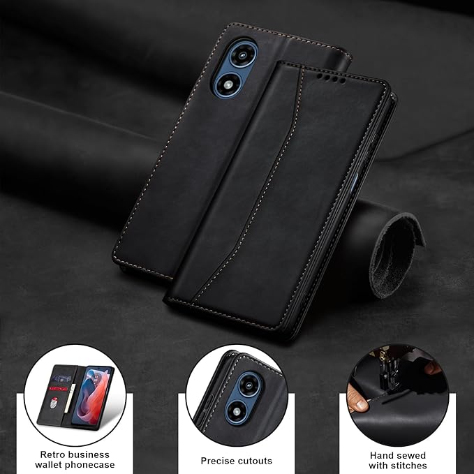 Jasonyu Flip Wallet Case for Moto G Play 4G (2024),Leather Magnetic Folio Cover with Card Holder,Kickstand - TPU Shockproof Durable Protective Phone Case,Black
