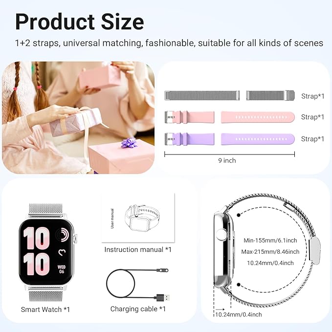 Smart Watches for Women, 1.83" HD Fitness Tracker (Answer/Make Calls), 120+ Sport Modes with Heart Rate/Sleep Monitor, IP68 Waterproof, Fitness Watch for iOS Android, Silver