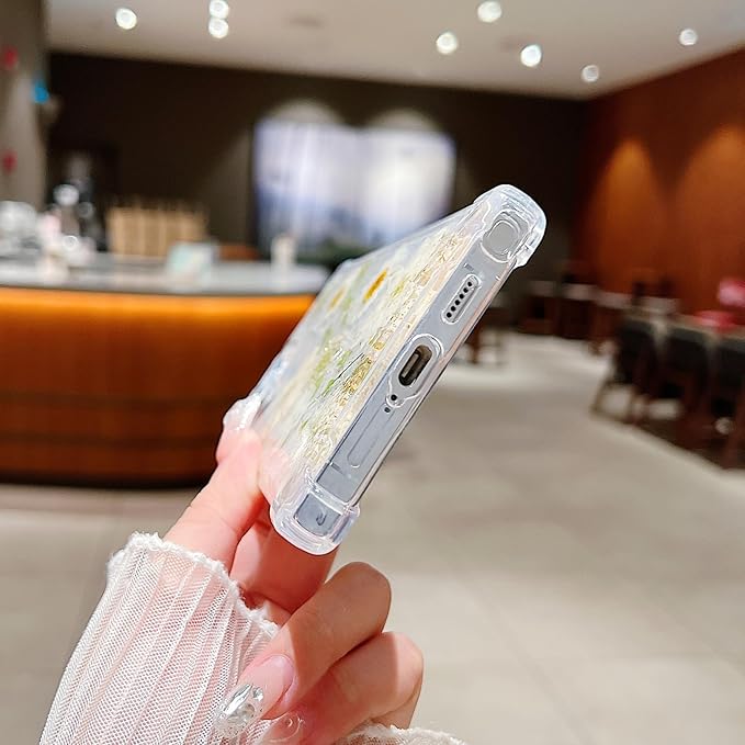 Compatible with Samsung Galaxy S23 Ultra Case Cute Pressed Dried Real Flowers Design Women Girly Shockproof Glitter Floral Clear Phone Cover S23 Ultra (White Flower)