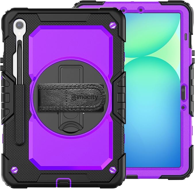 Timecity Case for Samsung Galaxy Tab S10 FE/ S9 FE 5G 10.9 Inch/ S9 11 Inch - Heavy Duty Protective Cover with Screen Protector, Rotating Stand, Shoulder Strap & S Pen Holder | Kids-Friendly, Purple