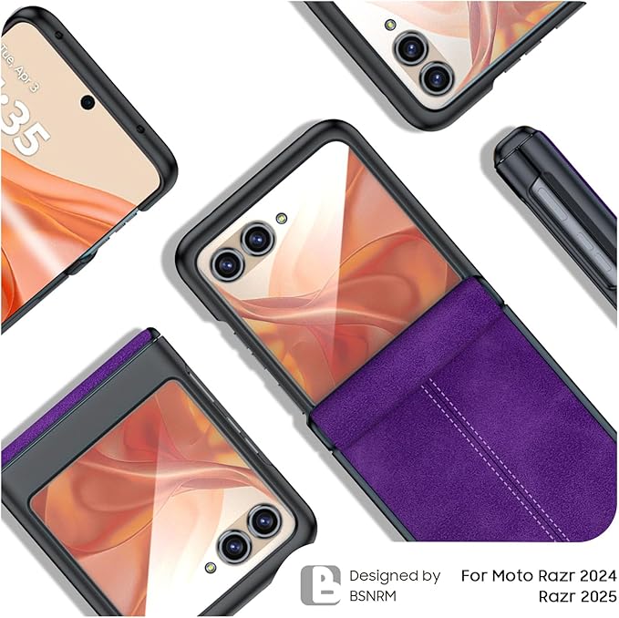 for Motorola Razr 2024 Case/Razr 2025 Case, Built-in Screen Protector & Hinge Protection & Ultra Thin PU Leather Matte PC Shockproof Phone Cover Smartphone Case for Moto Razr 2024/2025 (Purple)