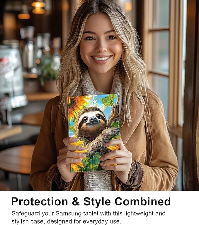 Case for Samsung Galaxy Tab S10 Plus/ S9 FE Plus/ S9 Plus 5G Tablet 12.4'', Slim PU Leather Stand Cover with Auto Wake/Sleep, Multi-Angle Viewing & Shockproof, Cute Sloth