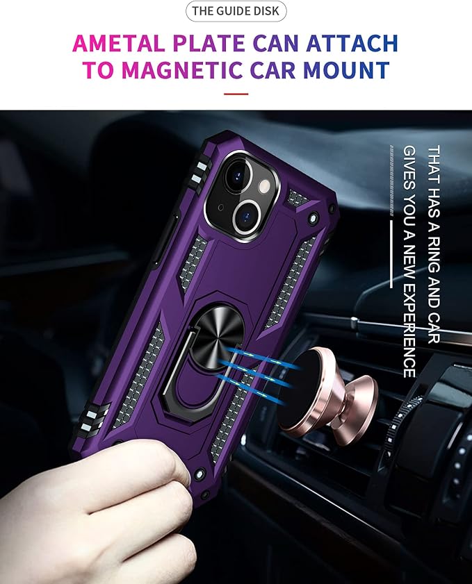ADDIT Phone Case for iPhone 14 Case,with Kickstand Ring,Adjustable Stand,Military Grade,Heavy Duty Protection,Shockproof,Anti-Fingerprint,Support Magnet Car Mount,Purple