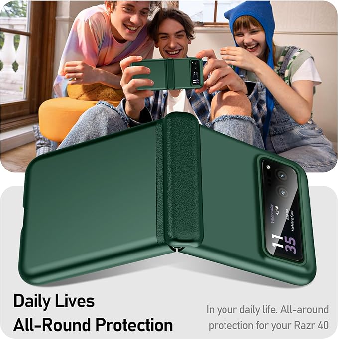 for Motorola Razr 2023 Case, Built-in Screen Protector & Hinge Protection & Ultra Thin Matte PC Shockproof Phone Cover Smartphone Case for Moto Razr 2023 (Green)