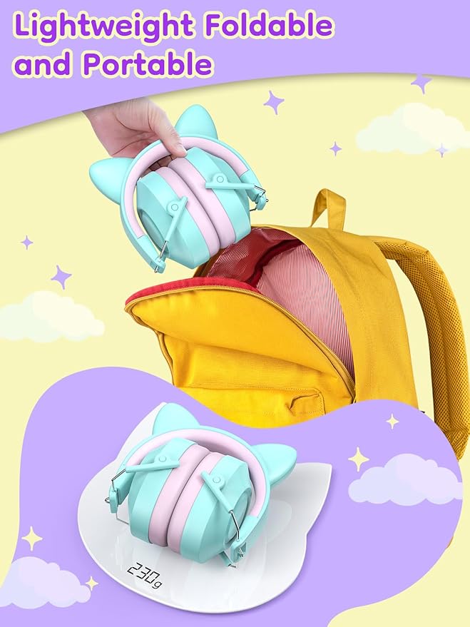 Dr.meter Noise Cancelling Headphones for Kids Adults, 32dB SNR Super Cute Ear Protection Ear Muffs for Autism Sensory, Hearing Protection Earmuff for Monster Jam Concert Firework with Stickers For DIY