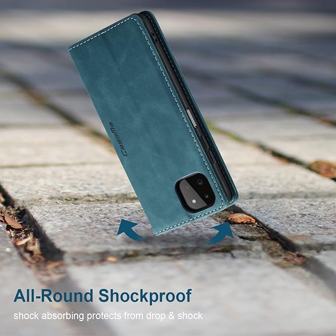 for Samsung Galaxy A22 5G Case, Flip Wallet Leather Case with Card Holder Magnetic Closure Shockproof Kickstand Protective Phone Cases Cover for Samsung A22 5G,Blue-Green