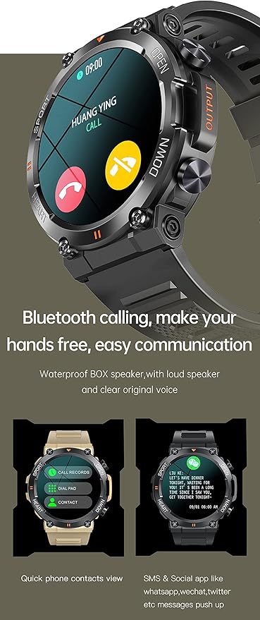 1.39" IPS Screen Smart Watches for Men Rugged Tactical Fitness Tracker with Call (Answer/Dial) Heart Rate SpO2 Sleep Monitor 120+ Sport Modes Waterproof Sport Smartwatch for Android iOS