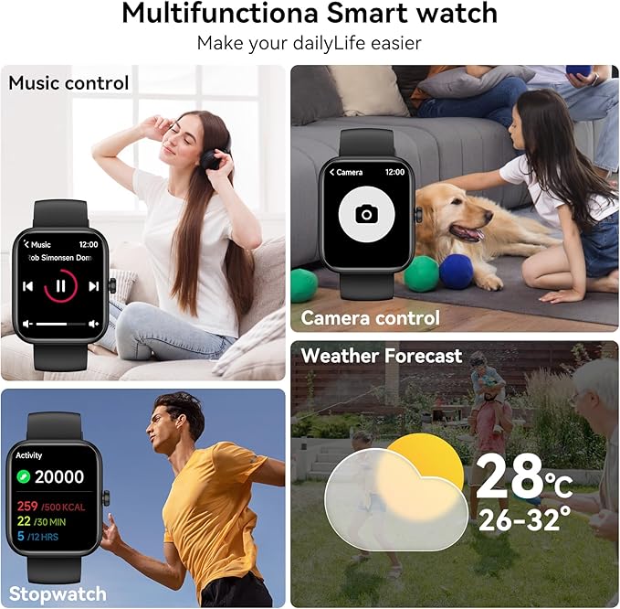 Smart Watch with Alexa Built-in, 1.83" HD Touchscreen & Fitness Tracker with Message Call Function, 24/7 Heart Rate/Sleep Monitor, 120+ Sport Modes, IP68 Waterproof, for Android iPhone (Black)