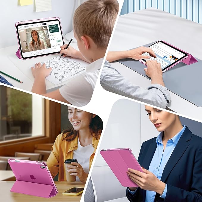 MoKo for iPad (A16) 11th Generation Case 11 Inch 2025, iPad 10th Generation Case 10.9 Inch 2022 with Pencil Holder, Slim Light Trifold Protective Cover with Hard PC Translucent Back Shell, Fuchsia