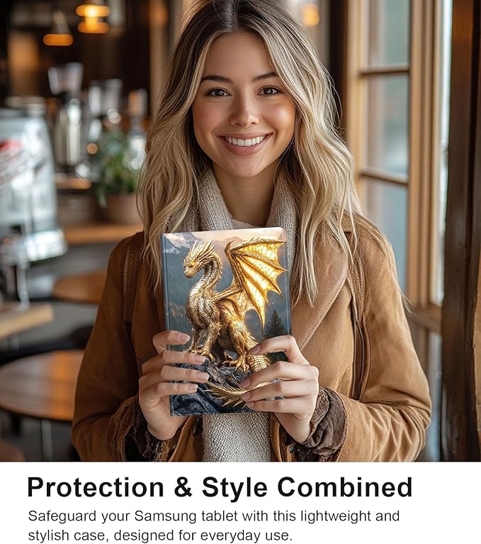 Case for Samsung Galaxy Tab S10 Ultra/Galaxy Tab S9/S8 Ultra 14.6-Inch, Slim PU Leather Stand Cover with Auto Wake/Sleep, Multi-Angle Viewing & Shockproof, Golden Dragon