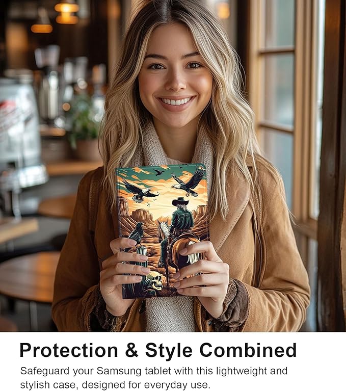 Case for Samsung Galaxy Tab S10 FE/ S9 FE 5G 10.9 Inch/Tab S9 11 Inch, Slim PU Leather Stand Cover with Auto Wake/Sleep, Multi-Angle Viewing & Shockproof, Cowboy on Horseback