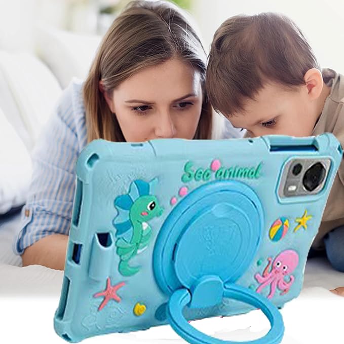 Tablet Case for ALLDOCUBE iPlay 50 Mini/60 Mini/DOOGEE T20 Mini/TCL/Samsung Galaxy Tab A 8.4 inch Soft Anti-Stress Silicone Case with Rotate Stand/Pencil Holder/Shoulder Strap/Pen (Sky Blue)