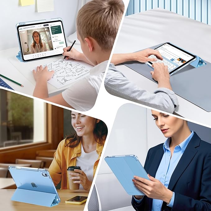 MoKo for iPad (A16) 11th Generation Case 11 Inch 2025, iPad 10th Generation Case 10.9 Inch 2022 with Pencil Holder, Slim Light Trifold Protective Cover with Hard PC Translucent Back Shell,Glitter Blue