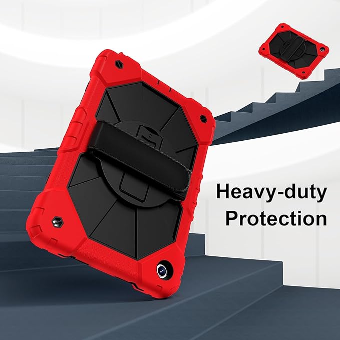 Case for Samsung Galaxy Tab A9+ 11 Inch 2023 (X210/X216/X218), Heavy Duty Shockproof Rugged 360 Rotating Hand Strap Protective Case for Galaxy Tab A9 Plus Tablet, Red+Black