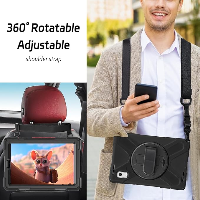 ZenRich Carrying Case for Lenovo Tab M9 2023 9.0''(TB-310FU/ TB-310FX), Heavy Duty Rugged Full-Body Protective Case with 360 Rotating Stand/Hand Strap/Shoulder Belt for Lenovo Tab M9 9 inch,Black