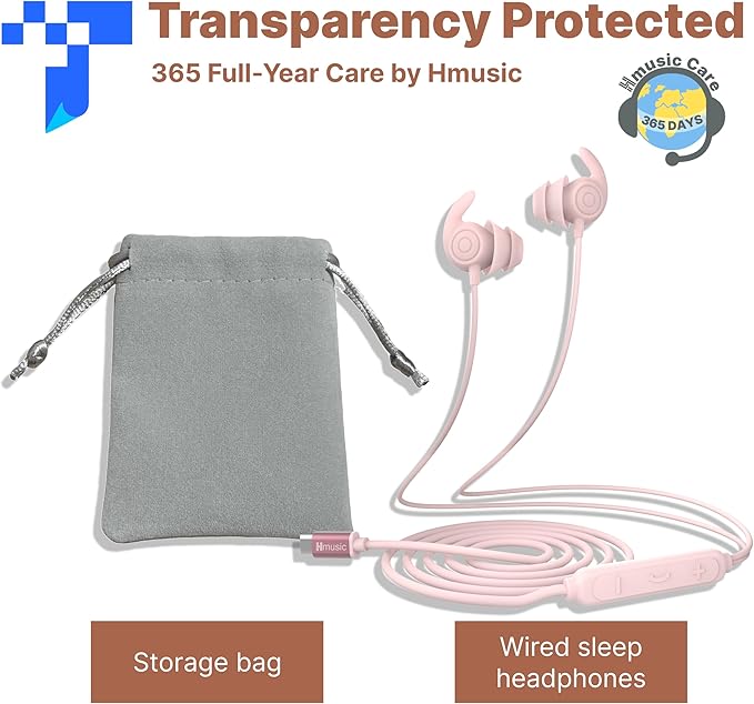 Hmusic Sleep Earbuds,USB C Wired Sleep Headphones for Side Sleepers,30dB Noise Isolate Sleep Earplugs w/Mic,2g Lightweight Soft Silicone,Flat Thin Bed Earphones for Relax,Focus,Travel,Yoga(Pink)