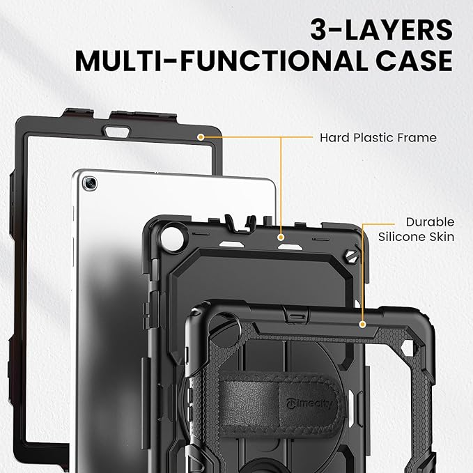 Timecity for Samsung Galaxy Tab A 10.1 Case 2019, Only Fit (SM-T510/ SM-T515/ SM-T517), Drop Proof with Hand Strap Stand Screen Protector Pencil Holder for Galaxy Tab A 10.1 Case - Black