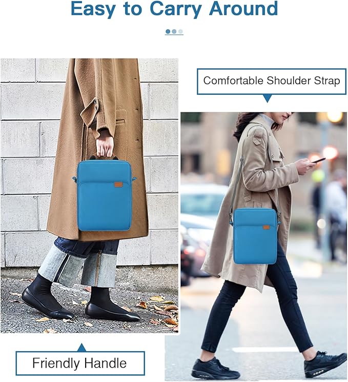 MoKo 13.3-14 Inch Laptop Sleeve Bag Fits MacBook Pro M3/M2 14" 2023, MacBook Pro 13" M2, New MacBook Air 13.6" M3/M2 2024/2022,Tab S8 Ultra 14.6",Handle Carrying Case with Shoulder Strap, Peacock Blue