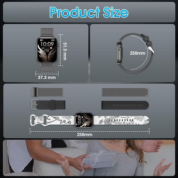 Smart Watch for Men Women (Answer/Make Calls) 1.83" HD Fitness Running Smartwatch Compatible Android iOS Phones with Step Counter/Heart Rate/Sleep, 120+ Sports Modes IP68 Waterproof, Black/3 Bands