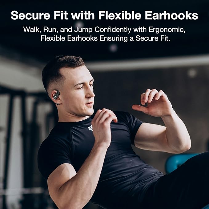 True Open Ear Earbuds Wireless Bluetooth 5.3 Headphones with Microphone, Earbuds with Earhooks, ENC Noise-Cancellation, 45H Playtime, Long-Lasting Comfort, Crystal-Clear Calls for Driving/Gym