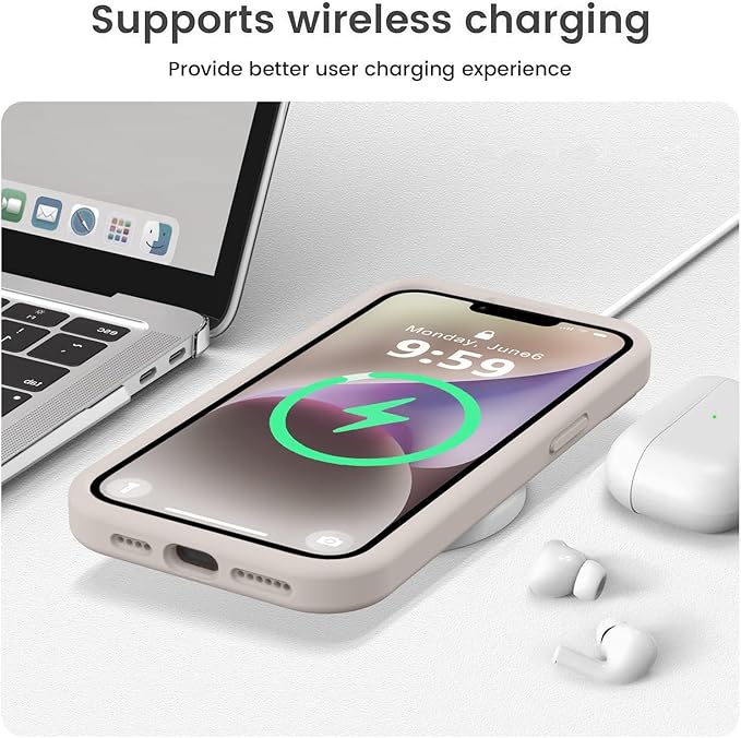 Vooii for iPhone 13 Pro Max Case (Upgraded Camera Protection) (Soft Anti-Scratch Microfiber Lining) Liquid Silicone Shockproof Full Body Protective Phone Cover, 6.7”, Stone