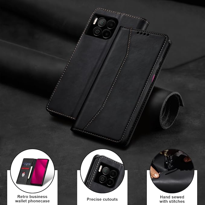 Jasonyu Flip Wallet Case for T-Mobile Revvl 7 Pro,Leather Magnetic Folio Cover with Card Holder,Kickstand - TPU Shockproof Durable Protective Phone Case,Black