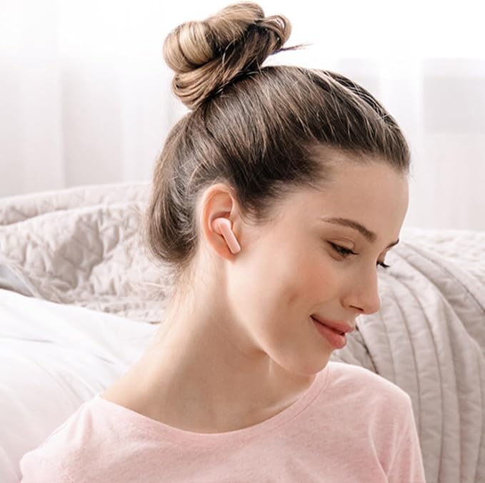 AIHOOR Wireless Earbuds for Music and Sports, Bluetooth 5.3 in-Ear Headphones with Extra Bass Built-in Mic Touch Control 30hr Battery Earphones, Waterproof (Pink)