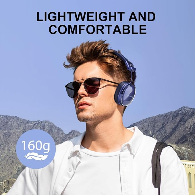 Wireless Bluetooth On-Ear Headphones:with Active Noise Cancellation - Hi Res Sound Up to 55H Battery Life, Lightweight, Comfortable, Foldable Design