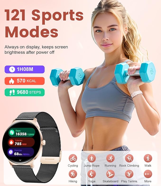 Smart Watches for Women, 1.43" AMOLED Display Fitness Tracker with Bluetooth Make/Answer Call, Heart Rate/Sleep Monitor/Female Cycle, 100+ Sports Modes, IP67 Waterproof for Android/iPhone