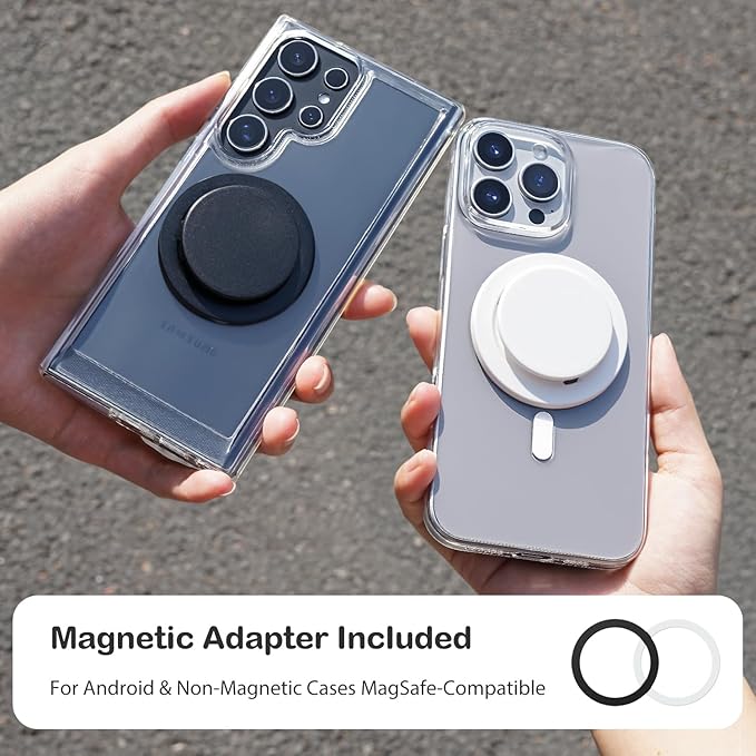 metisinno Phone Grip for MagSafe, Magnetic Stand for iPhone MagSafe Cases, One Finger Pop and Snap, Removable for Wireless Charging, Black