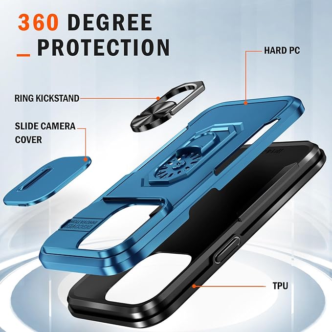Phone Case for iPhone 14 Pro Max Case iPhone 14 Pro Max Phone Case with Kickstand Ring Holder, with Camera Cover, with Magnetic Car Mount Function, for iPhone 14 Pro Max - Blue