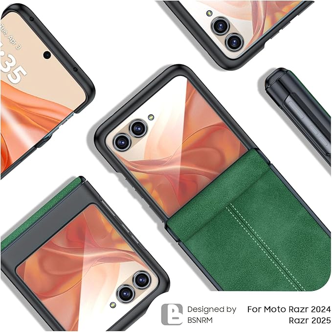 for Motorola Razr 2024 Case/Razr 2025 Case, Built-in Screen Protector & Hinge Protection & Ultra Thin PU Leather Matte PC Shockproof Phone Cover Smartphone Case for Moto Razr 2024/2025(Green)