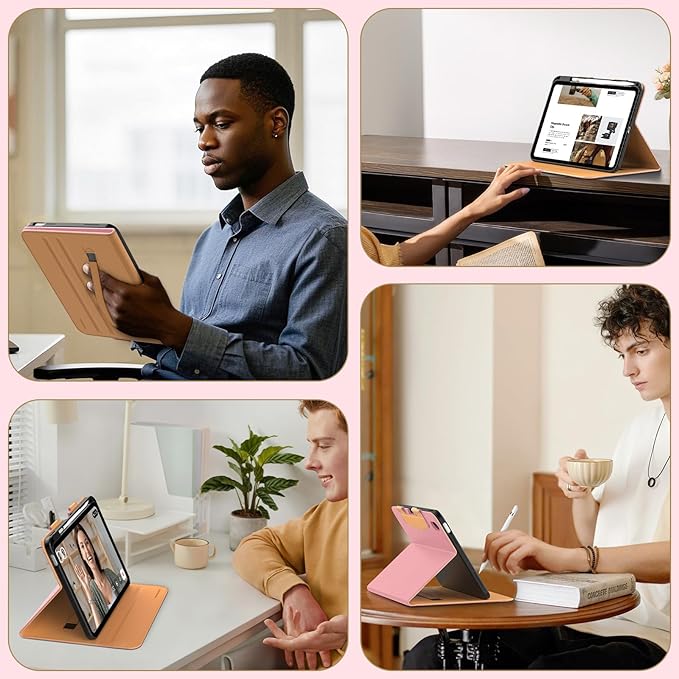 MoKo for iPad (A16) 11th Generation Case 11 inch 2025, iPad 10th Generation Case 10.9" 2022 with Pencil Holder & Pocket, Premium Leather Folio Stand Cover, Multiple Viewing Angles, Cinnamon Pink