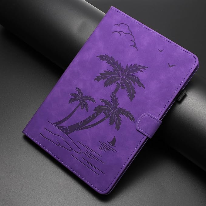 Case for Samsung Galaxy Tab A9 Plus 11 Inch 2023 2024 SM-X210/X216/X218, PU Suede Leather Stand,Coconut Tree Embossed Cover for Galaxy Tab A9+/A9 Plus, with Card Holder & Auto Sleep/Wake,Purple