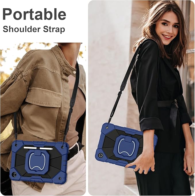for Galaxy Tab A9 Plus Case 11 Inch, Rugged Case for Samsung Galaxy A9+ Tablet with Screen Protector 360 Rotating Stand Shoulder Strap Pen Holder, 2023 Model(SM-X210/X216/218), Navy Black