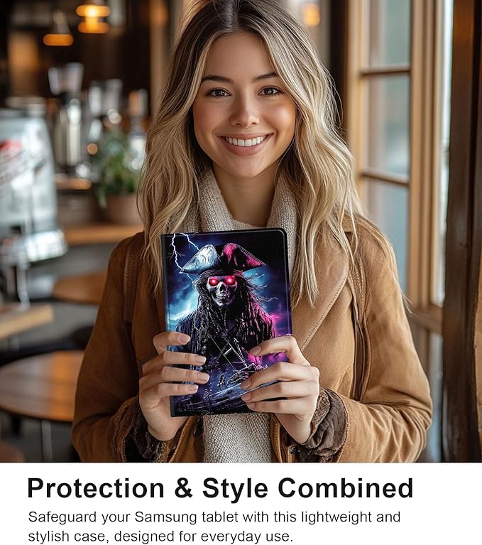 Case for Samsung Galaxy Tab S10 Plus/ S9 FE Plus/ S9 Plus 5G Tablet 12.4'', Slim PU Leather Stand Cover with Auto Wake/Sleep, Multi-Angle Viewing & Shockproof, Ghostly Pirate 02