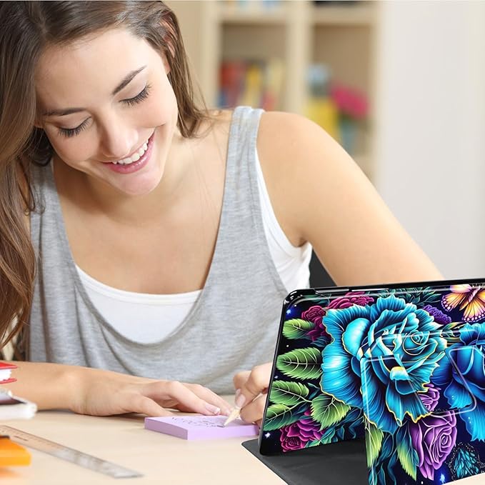 Case for Lenovo Tab M10 Plus 10.3", 360 Degree Rotating Folding Stand,with Auto Sleep/Wake Case for Lenovo Tab M10 Plus (2020 2nd Gen) TB-X606F/TB-X606X 10.3" FHD Tablet,Rose Flowers Butterfly