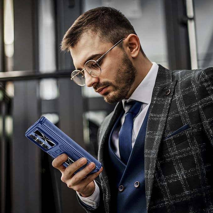 VEGO for Galaxy Z Fold 6 Case with Kickstand, Hinge Protection & Belt Clip Holster & Front Screen Protector & Slide Camera Cover Magnetic Kickstand Case for Samsung Galaxy Z Fold 6 5G - Blue