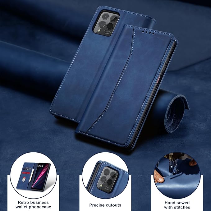 Jasonyu Flip Wallet Case for T-Mobile Revvl 6 Pro/6X Pro 5G,Leather Magnetic Folio Cover with Card Holder,Kickstand - TPU Shockproof Durable Protective Phone Case,Blue