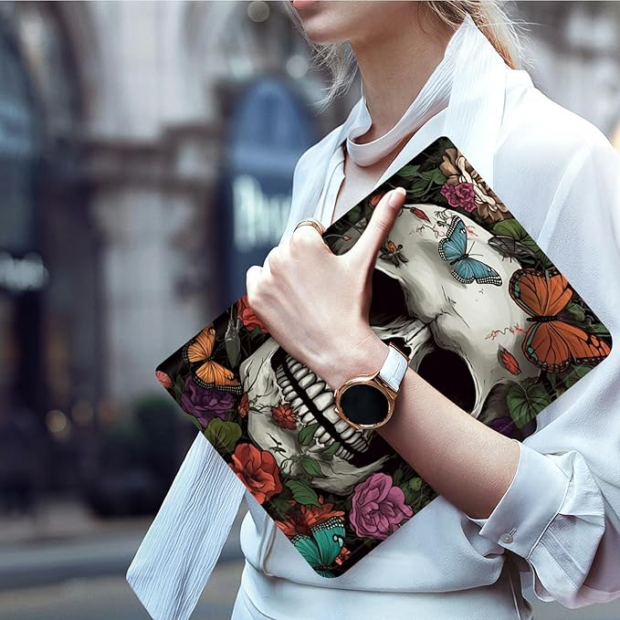 Case for 10.5 Inch Microsoft Surface Go 3 2021/2 2020/Go 2018 PU Leather Slim Lightweight Multiple Angles Stand Smart Cover with Auto Wake/Sleep, Skull Butterflies