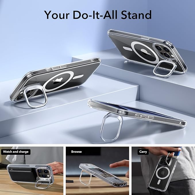 ESR for iPhone 15 Pro Max Case, Compatible with MagSafe, Military-Grade Protective Clear Case for iPhone 15 Pro Max,Built-in Stash Stand Phone Case, Scratch-Resistant Back Cover, Classic Series,Clear