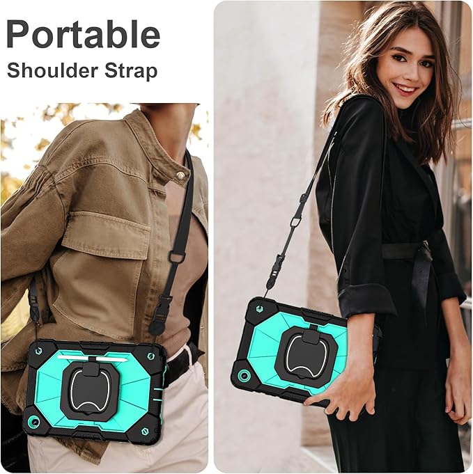Case for Galaxy Tab A9 Plus Case 11 Inch, Rugged Galaxy A9+ Tablet Case with Screen Protector 360 Rotating Stand Shoulder Strap Pen Holder, 2023 Model(SM-X210/X216/218), Black Mint